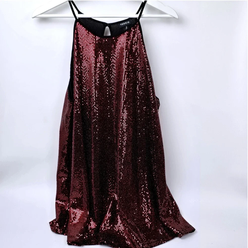 Torrid 1X Red Sequin Halter Tank Top Glitter Sparkle Night Out Party - Picture 1 of 9